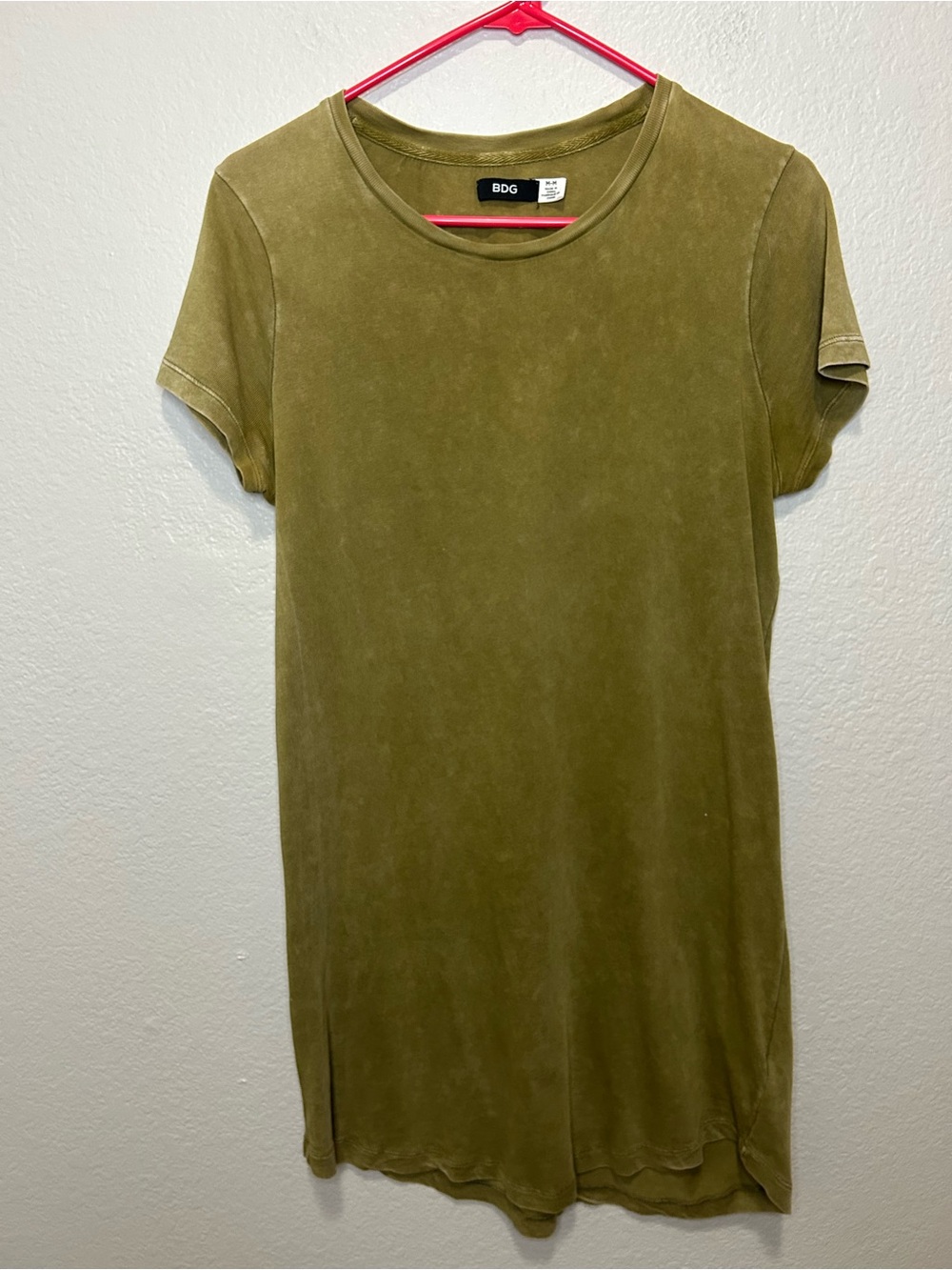 BDG Urban Olive Green Cotton Bleach Dye Short Sleeve Tee Dress Size Medium